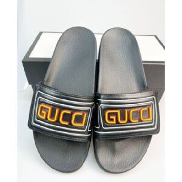 NIB Authentic Gucci Mens Online Leather Sandals In Black - Picture 3 of 12